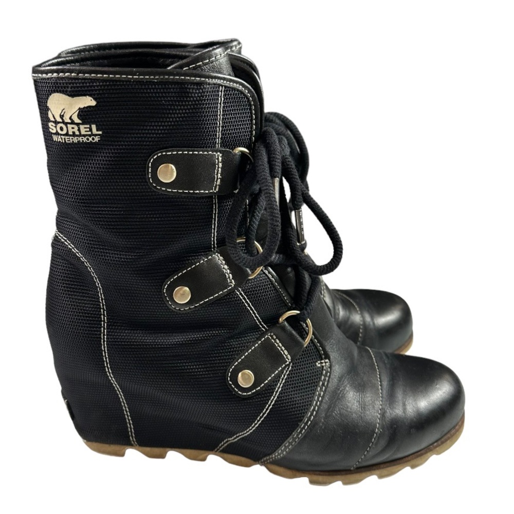 RARE Women’s Sorel Joan of Arctic Mid Lace Up Wedge Black Leather 11